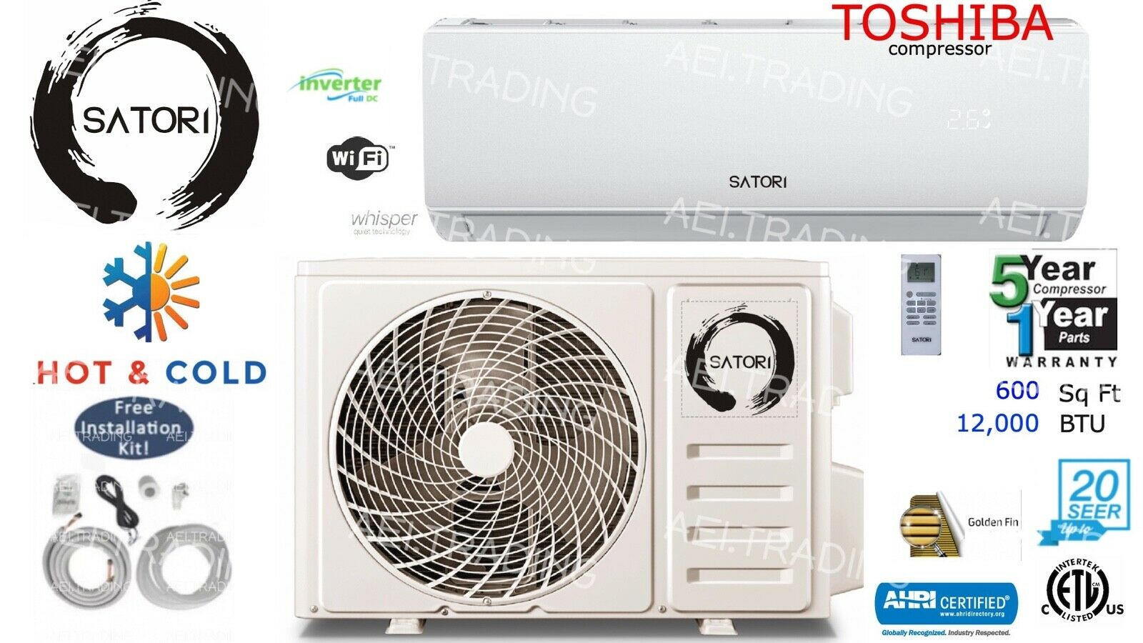 12000 Btu Ductless Air Conditioner/heat Pump Mini Split 110v 1ton 20 Seer & Wifi