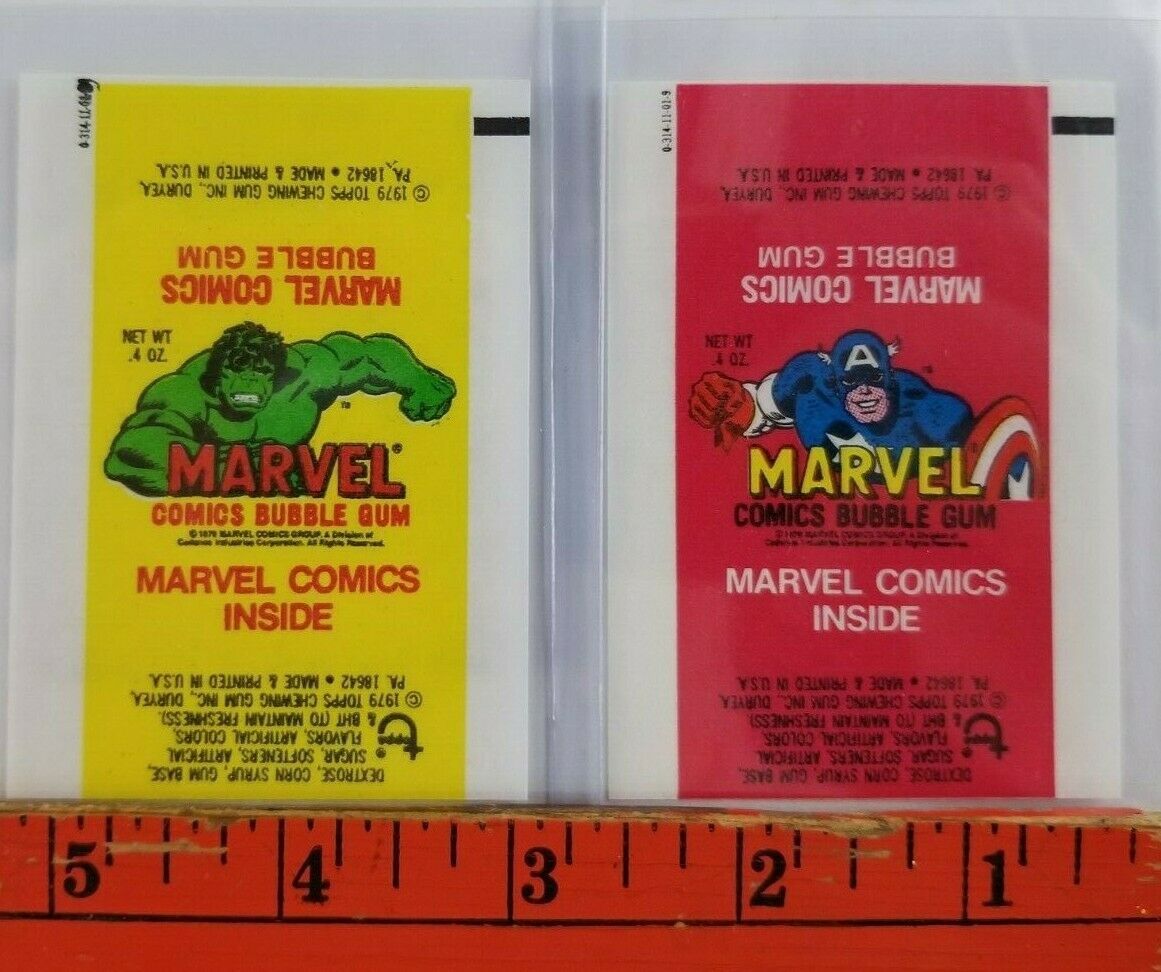 Vintage (lot Of 2) 1979 Captain America And Hulk Marvel Topps Gum Wrapper